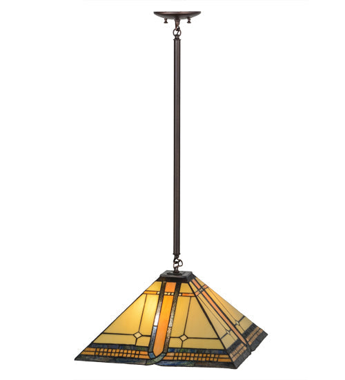 Meyda Lighting Sierra Prairie Mission 25" 2-Light Mahogany Bronze Pendant Light With Multi-Colored Shade Glass