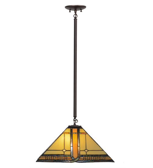 Meyda Lighting Sierra Prairie Mission 25" 2-Light Mahogany Bronze Pendant Light With Multi-Colored Shade Glass
