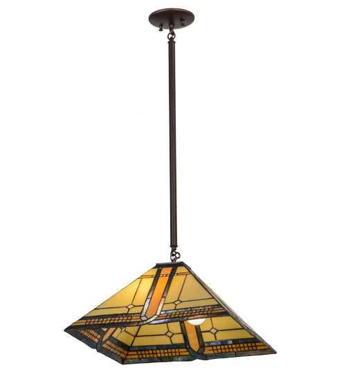 Meyda Lighting Sierra Prairie Mission 25" 2-Light Mahogany Bronze Pendant Light With Multi-Colored Shade Glass