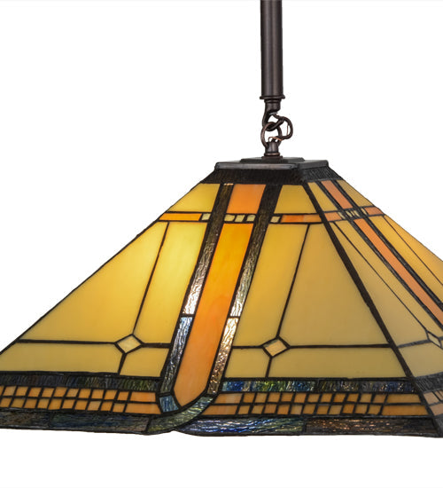 Meyda Lighting Sierra Prairie Mission 25" 2-Light Mahogany Bronze Pendant Light With Multi-Colored Shade Glass
