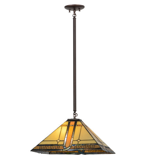 Meyda Lighting Sierra Prairie Mission 25" 2-Light Mahogany Bronze Pendant Light With Multi-Colored Shade Glass