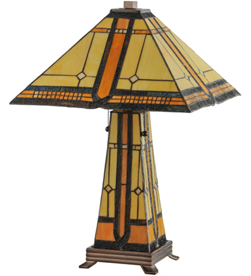 Meyda Lighting Sierra Prairie Mission 25" 2-Light Table Lamp With Multi-Colored Shade Glass and Lighted Base