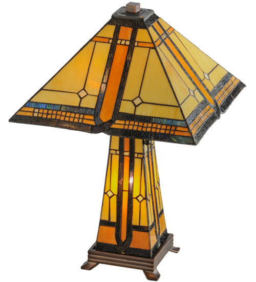 Meyda Lighting Sierra Prairie Mission 25" 2-Light Table Lamp With Multi-Colored Shade Glass and Lighted Base