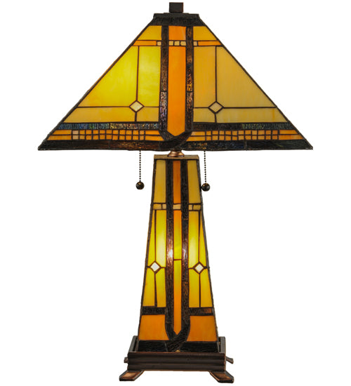 Meyda Lighting Sierra Prairie Mission 25" 2-Light Table Lamp With Multi-Colored Shade Glass and Lighted Base