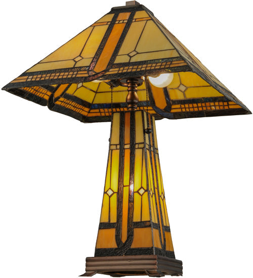 Meyda Lighting Sierra Prairie Mission 25" 2-Light Table Lamp With Multi-Colored Shade Glass and Lighted Base