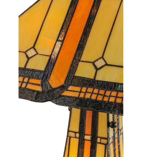 Meyda Lighting Sierra Prairie Mission 25" 2-Light Table Lamp With Multi-Colored Shade Glass and Lighted Base
