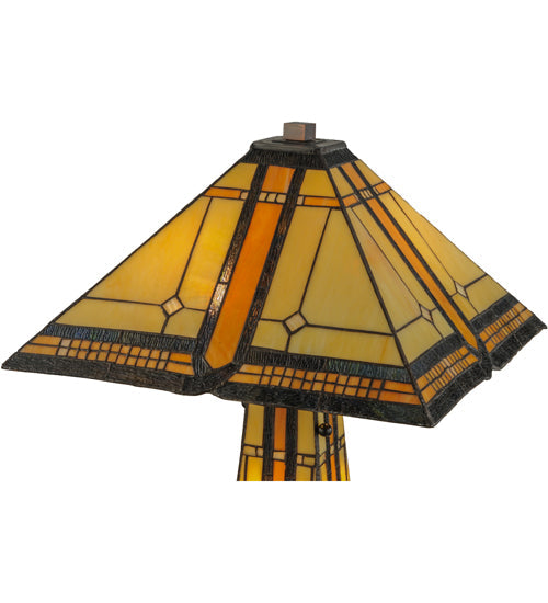 Meyda Lighting Sierra Prairie Mission 25" 2-Light Table Lamp With Multi-Colored Shade Glass and Lighted Base