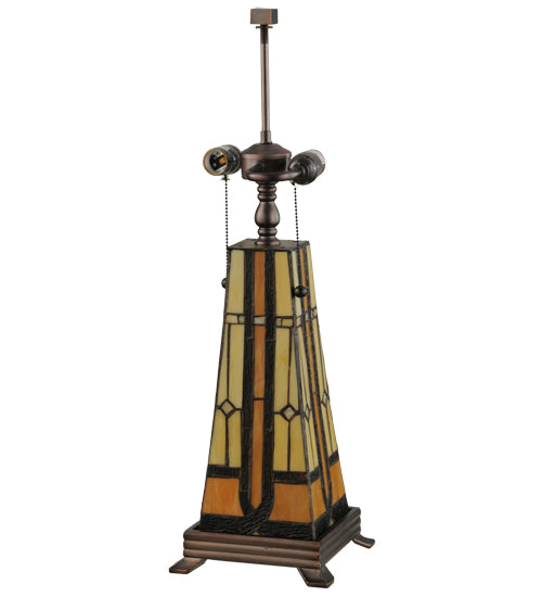 Meyda Lighting Sierra Prairie Mission 25" 2-Light Table Lamp With Multi-Colored Shade Glass and Lighted Base