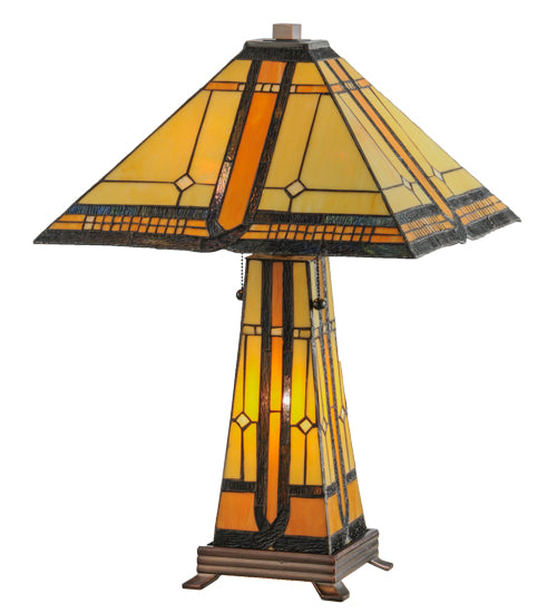 Meyda Lighting Sierra Prairie Mission 25" 2-Light Table Lamp With Multi-Colored Shade Glass and Lighted Base