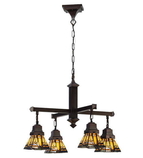 Meyda Lighting Sierra Prairie Mission 26" 4-Light Mahogany Bronze Chandelier With Multi-Colored Shade Glass