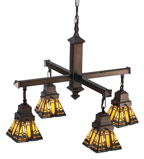 Meyda Lighting Sierra Prairie Mission 26" 4-Light Mahogany Bronze Chandelier With Multi-Colored Shade Glass