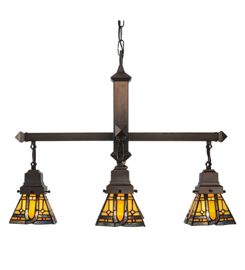 Meyda Lighting Sierra Prairie Mission 26" 4-Light Mahogany Bronze Chandelier With Multi-Colored Shade Glass