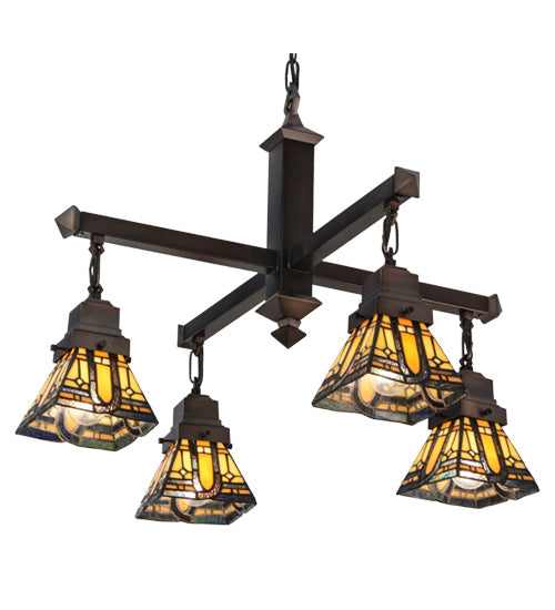 Meyda Lighting Sierra Prairie Mission 26" 4-Light Mahogany Bronze Chandelier With Multi-Colored Shade Glass