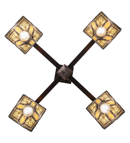 Meyda Lighting Sierra Prairie Mission 26" 4-Light Mahogany Bronze Chandelier With Multi-Colored Shade Glass