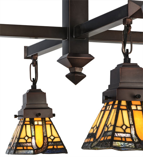 Meyda Lighting Sierra Prairie Mission 26" 4-Light Mahogany Bronze Chandelier With Multi-Colored Shade Glass