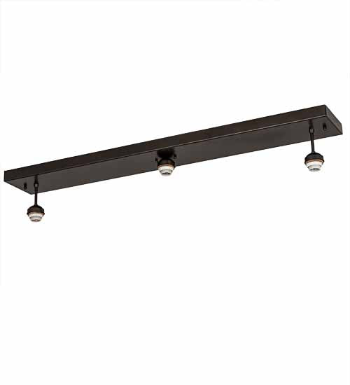 Meyda Lighting Sierra Prairie Mission 46" 3-Light Exterior Oil Rubbed Bronze Island Flush Mount Light With Beige & Blue Stained Shade Glass
