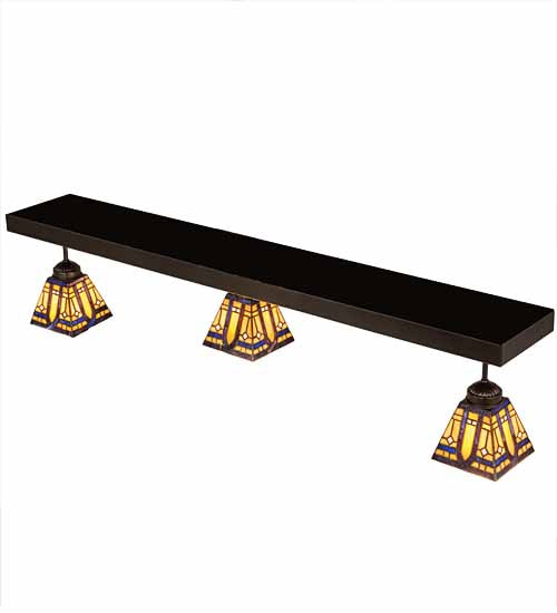 Meyda Lighting Sierra Prairie Mission 46" 3-Light Exterior Oil Rubbed Bronze Island Flush Mount Light With Beige & Blue Stained Shade Glass