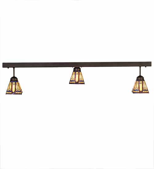 Meyda Lighting Sierra Prairie Mission 46" 3-Light Exterior Oil Rubbed Bronze Island Flush Mount Light With Beige & Blue Stained Shade Glass