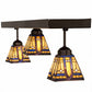 Meyda Lighting Sierra Prairie Mission 46" 3-Light Exterior Oil Rubbed Bronze Island Flush Mount Light With Beige & Blue Stained Shade Glass