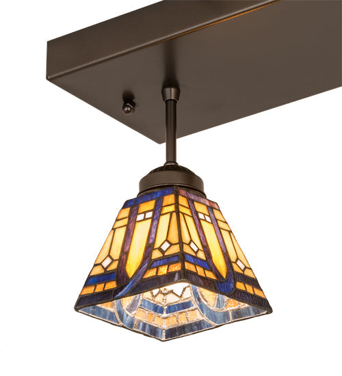 Meyda Lighting Sierra Prairie Mission 46" 3-Light Exterior Oil Rubbed Bronze Island Flush Mount Light With Beige & Blue Stained Shade Glass
