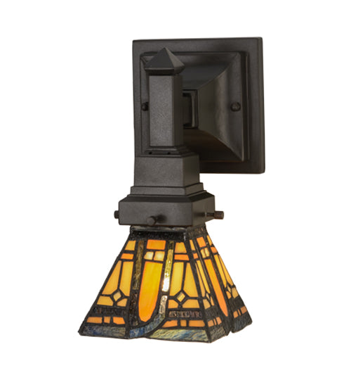 Meyda Lighting Sierra Prairie Mission 5" Mahogany Bronze Wall Sconce With Multi-Colored Shade Glass