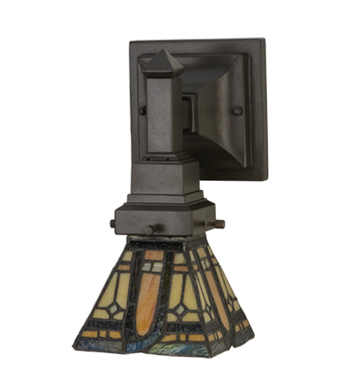 Meyda Lighting Sierra Prairie Mission 5" Mahogany Bronze Wall Sconce With Multi-Colored Shade Glass