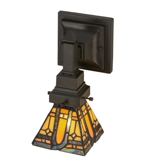 Meyda Lighting Sierra Prairie Mission 5" Mahogany Bronze Wall Sconce With Multi-Colored Shade Glass