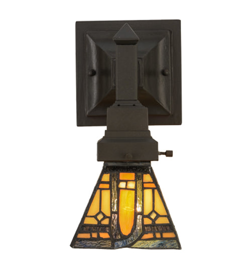 Meyda Lighting Sierra Prairie Mission 5" Mahogany Bronze Wall Sconce With Multi-Colored Shade Glass