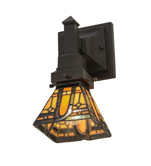 Meyda Lighting Sierra Prairie Mission 5" Mahogany Bronze Wall Sconce With Multi-Colored Shade Glass
