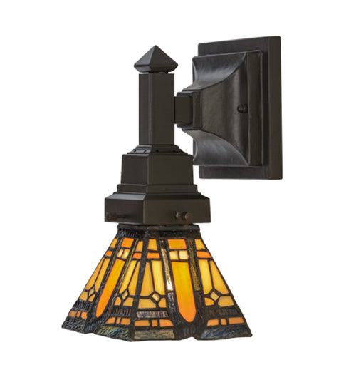 Meyda Lighting Sierra Prairie Mission 5" Mahogany Bronze Wall Sconce With Multi-Colored Shade Glass