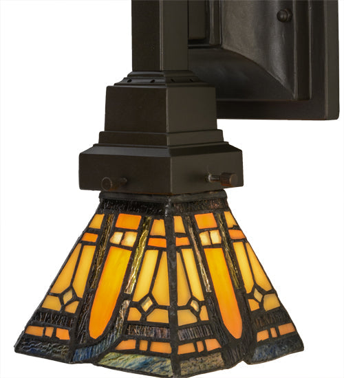 Meyda Lighting Sierra Prairie Mission 5" Mahogany Bronze Wall Sconce With Multi-Colored Shade Glass