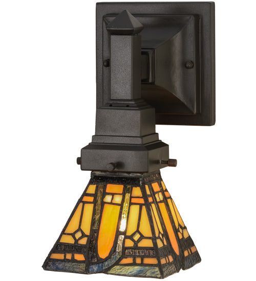 Meyda Lighting Sierra Prairie Mission 5" Mahogany Bronze Wall Sconce With Multi-Colored Shade Glass