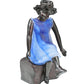 Meyda Lighting Silhouette 10" Solid Brass Passing Time Accent Table Lamp With Blue Shade