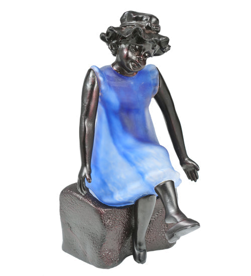 Meyda Lighting Silhouette 10" Solid Brass Passing Time Accent Table Lamp With Blue Shade