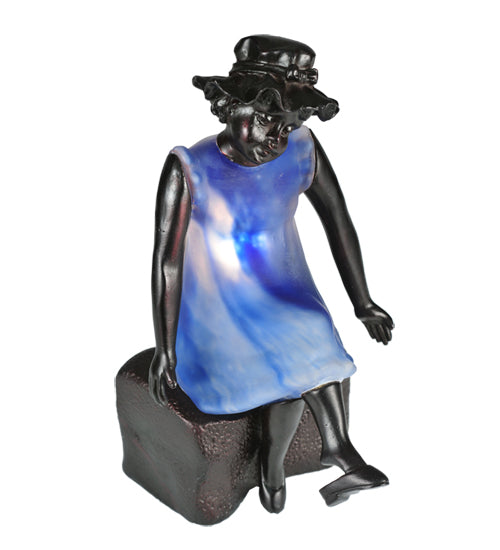 Meyda Lighting Silhouette 10" Solid Brass Passing Time Accent Table Lamp With Blue Shade