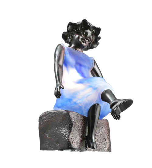 Meyda Lighting Silhouette 10" Solid Brass Passing Time Accent Table Lamp With Blue Shade