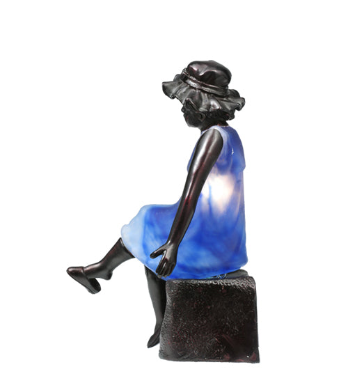 Meyda Lighting Silhouette 10" Solid Brass Passing Time Accent Table Lamp With Blue Shade