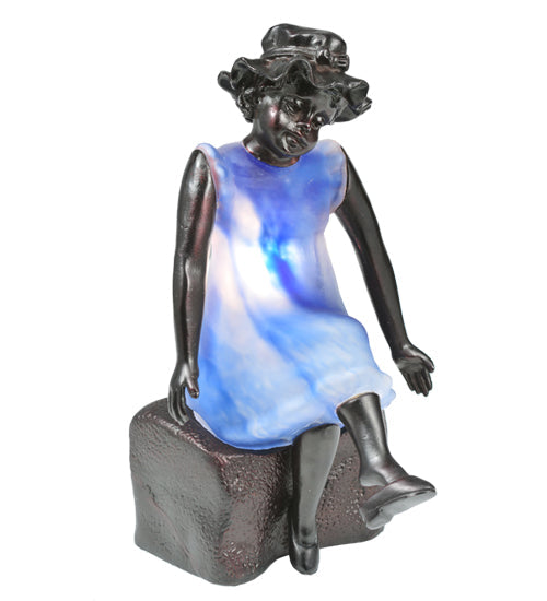 Meyda Lighting Silhouette 10" Solid Brass Passing Time Accent Table Lamp With Blue Shade