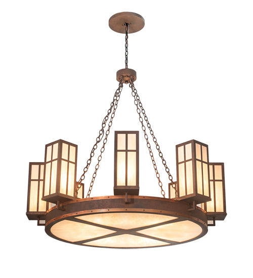 Meyda Lighting Silverton 54" 16-Light Rusty Nail & Vintage Copper Chandelier With Beige Sahara Taupe & Fleshtone Idalight Shade