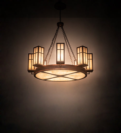 Meyda Lighting Silverton 54" 16-Light Rusty Nail & Vintage Copper Chandelier With Beige Sahara Taupe & Fleshtone Idalight Shade