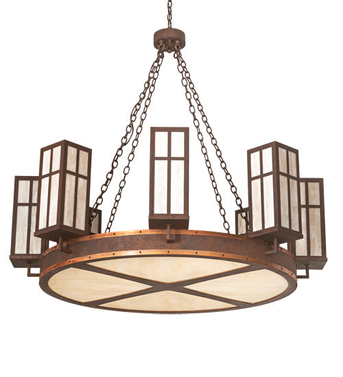 Meyda Lighting Silverton 54" 16-Light Rusty Nail & Vintage Copper Chandelier With Beige Sahara Taupe & Fleshtone Idalight Shade