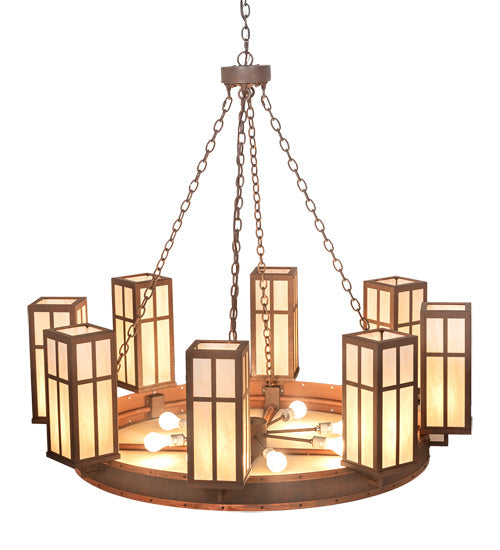 Meyda Lighting Silverton 54" 16-Light Rusty Nail & Vintage Copper Chandelier With Beige Sahara Taupe & Fleshtone Idalight Shade