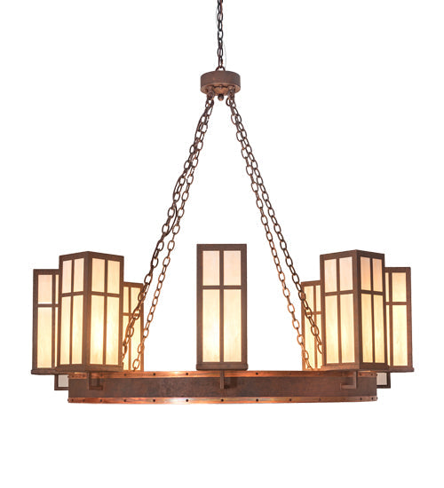 Meyda Lighting Silverton 54" 16-Light Rusty Nail & Vintage Copper Chandelier With Beige Sahara Taupe & Fleshtone Idalight Shade