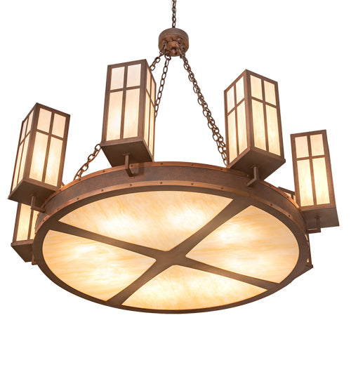 Meyda Lighting Silverton 54" 16-Light Rusty Nail & Vintage Copper Chandelier With Beige Sahara Taupe & Fleshtone Idalight Shade