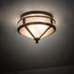 Meyda Lighting Simple 13" 2-Light Rust Over Wrought Iron Flush Mount Light With Silver Mica Shade Glass