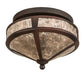 Meyda Lighting Simple 13" 2-Light Rust Over Wrought Iron Flush Mount Light With Silver Mica Shade Glass