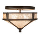 Meyda Lighting Simple 13" 2-Light Rust Over Wrought Iron Flush Mount Light With Silver Mica Shade Glass