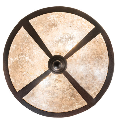 Meyda Lighting Simple 13" 2-Light Rust Over Wrought Iron Flush Mount Light With Silver Mica Shade Glass