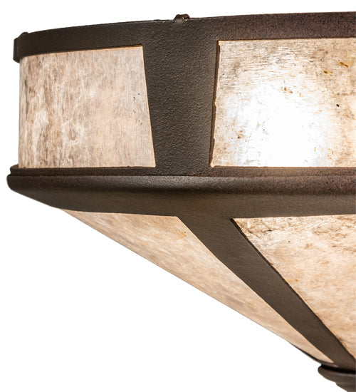 Meyda Lighting Simple 13" 2-Light Rust Over Wrought Iron Flush Mount Light With Silver Mica Shade Glass