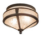 Meyda Lighting Simple 13" 2-Light Rust Over Wrought Iron Flush Mount Light With Silver Mica Shade Glass